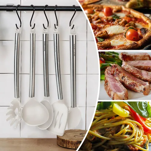 Miniatura 4 de Juego de utensilios de cocina de silicona, 33 utensilios y cucharas antiadherentes, juego de espátulas de silicona y acero inoxidable, las mejores