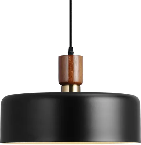 Miniatura 10 de Lámpara colgante negra moderna de 11.6 pulgadas, lámpara colgante grande para isla de cocina, madera maciza con pantalla martillada, lámpara