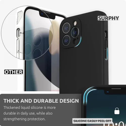 Miniatura 3 de SURPHY Funda compatible con iPhone 13 Pro Max con protector de pantalla, (protección de cámara + forro de microfibra suave), funda de silicona Negro
