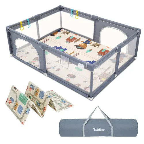 Corralito de juegos para bebés con alfombra, patio de juegos grande para niños pequeños, sin BPA, no tóxico, corralitos seguros sin espacios para