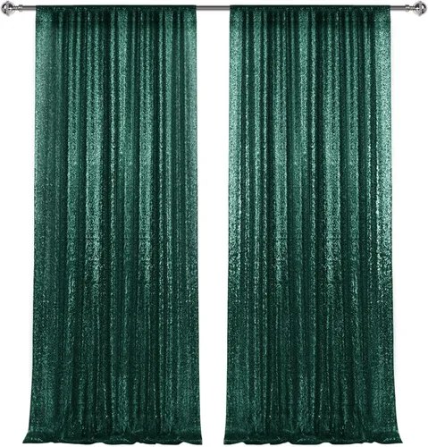 Miniatura 46 de 2 paneles de cortinas de fondo de lentejuelas verdes de 8 pies, cortinas de fondo de fotografía con purpurina para decoración de Navidad, boda