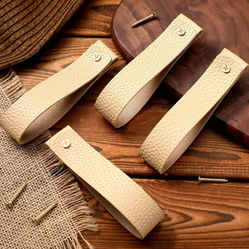 Miniatura 7 de Bucherry 8 ganchos de pared de cuero con tornillos, barra de cortina, correas para colgar en la pared, soporte para toallas, asa para manija