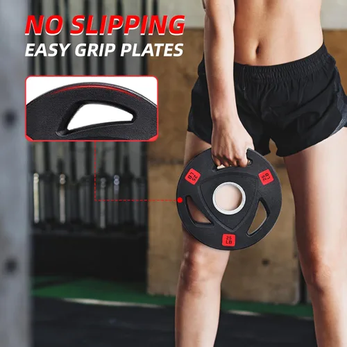Miniatura 6 de Fitvids - Disco de pesas de hierro fundido olímpico de 2 pulgadas para entrenamiento de fuerza y levantamiento de pesas, estilo con revestimiento