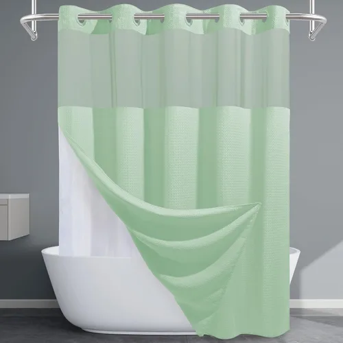 Miniatura 9 de EUTXL Cortina de ducha beige sin gancho con forro a presión, cortinas de ducha de tejido gofre de 230 GSM para baño, 54 pulgadas de ancho x 80
