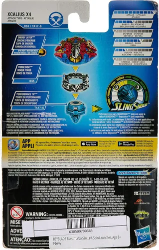 Miniatura 2 de Beyblade SlingShock TM Burst Turbo TM - Lanzador para principiante, diseño Xcalius X4, parte superior de batalla, lanzador giratorio derecho