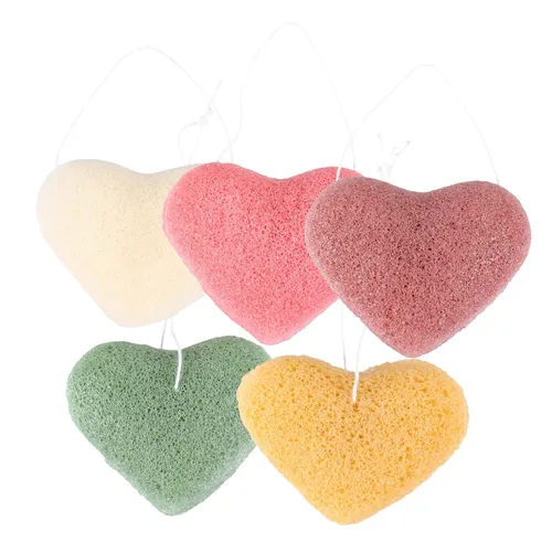 FRCOLOR 5 esponjas suaves de limpieza facial en forma de corazón para eliminación de maquillaje, limpieza profunda y control de aceite, esponjas
