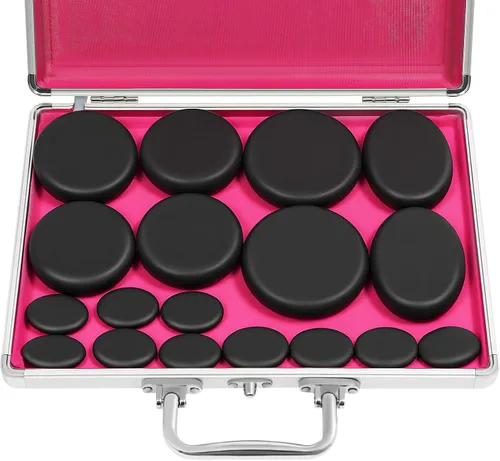 Miniatura 9 de Juego de 16 piedras calientes de basalto con piedras calientes, kit de piedras de masaje con caja calefactora para masaje corporal