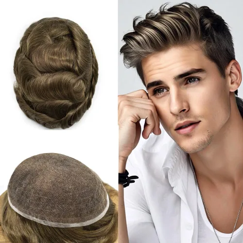 Miniatura 95 de Toupee For Men Real Human Hair System Mens Hair Piece Breathable Mens Toupee Durable Men Hairpiece 6X8#1 Jet Black 80% Density