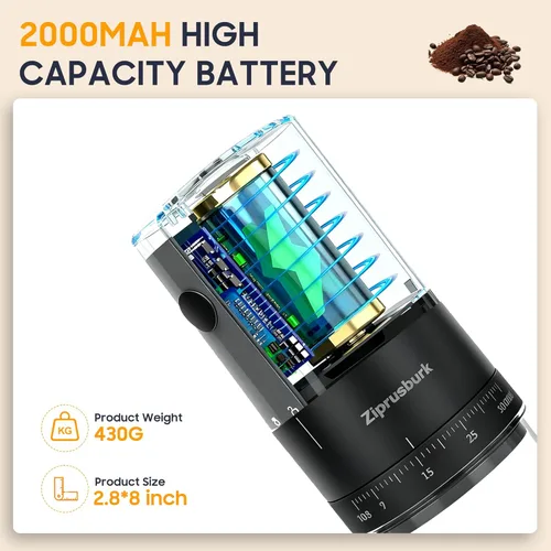 Miniatura 3 de First Grind - Molinillo de café recargable mientras se carga, molienda 1.7 veces más rápida con molinillo de café eléctrico portátil con 38 ajustes