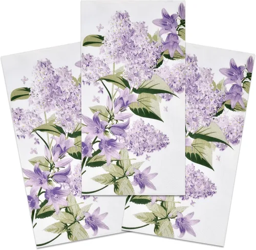 Miniatura 4 de 100 servilletas para invitados, diseño floral morado, 3 capas, desechables, papel lila, toallas de mano elegantes, decoración de flores