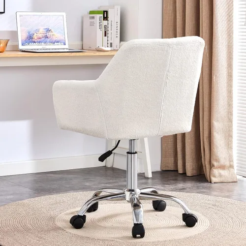 Miniatura 4 de Silla de oficina en casa, moderna silla de escritorio de piel sintética copetuda con respaldo medio, silla giratoria ajustable para oficina en casa