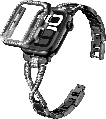 Miniatura 8 de Wipalor Compatible con Apple Watch Band de 1.57 pulgadas + funda, ligera para mujer, pulsera fácil de ajustable, diamante brillante en ambos lados