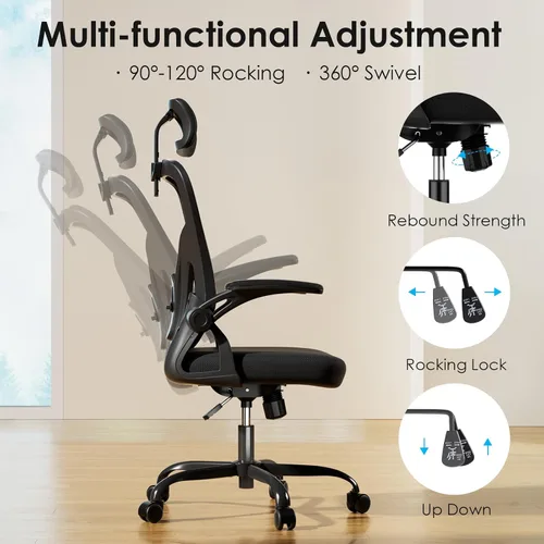 Miniatura 6 de Farini Silla ergonómica de oficina, silla de escritorio para oficina en casa con reposacabezas, silla de computadora de respaldo alto con Negro-negro