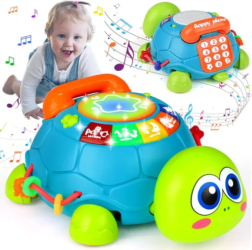 KWYZ Juguetes para bebés de 6 a 12 meses, juguetes musicales de tortugas para bebés que gatean de 12 a 18 meses, juguetes para tiempo de barriga con