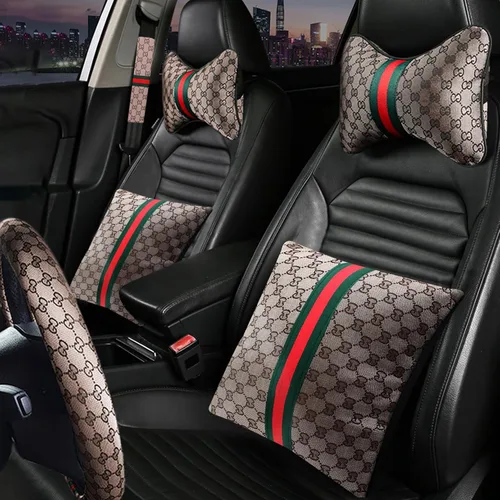 Juego de 7 piezas de funda para volante para mujeres, accesorios de automóvil con almohadas para el cuello del automóvil, almohada de apoyo lumbar y
