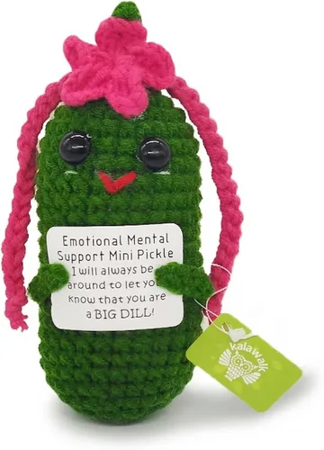 Figuras divertidas de pepinos de ganchillo 1 pieza con tarjetas de afirmaciones para regalo de buena suerte novedoso e inspirador y decoraciones de