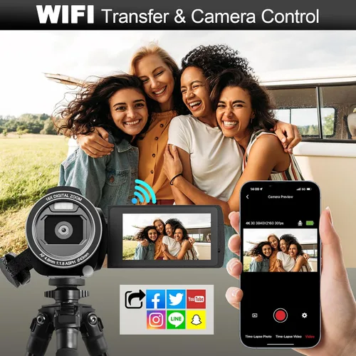 Miniatura 5 de NBD Videocámara de video 4K Ultra 48MP Vlogging Cámara para YouTube, videocámara digital con zoom 16X de 3.0 pulgadas IPS 270° con micrófono, luz