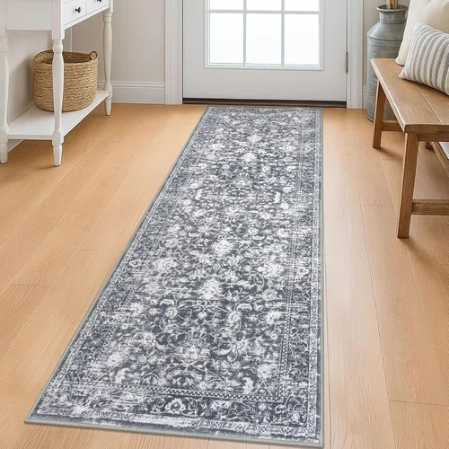 Miniatura 101 de KILOCOCO Alfombra lavable de 2 x 3 para entrada, estampado floral vintage, suave, antideslizante, azul, alfombras de cocina, tapete