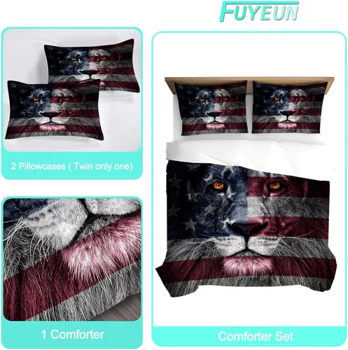 Miniatura 3 de American Flag Lion Bedding Set for Kids Twin Animals Print Comforter Set for Men Boys Bedroom Quilt Bed Set 1 Comforter 1 Pillowcase Lb01-16