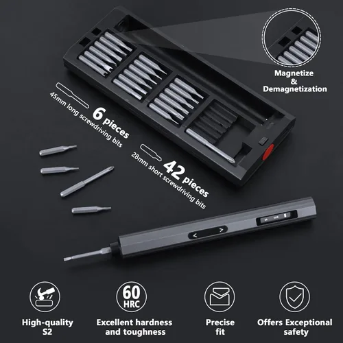 Miniatura 5 de Juego de destornilladores de precisión, par de 5 engranajes, mini destornillador eléctrico con pantalla OLED, juego de destornilladores pequeños
