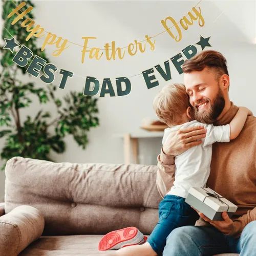 Miniatura 9 de Pancarta dorada con texto en inglés «Happy Father's Day» para el Día del Padre, decoración de fiesta del padre, guirnalda de fondo para el día