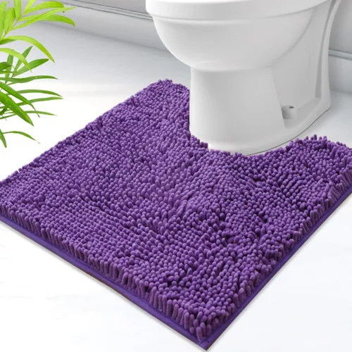 Miniatura 36 de Alfombras de baño en forma de U, alfombras de baño de felpilla súper absorbentes y respaldo antideslizante de PVC fuerte para inodoros, lavables a