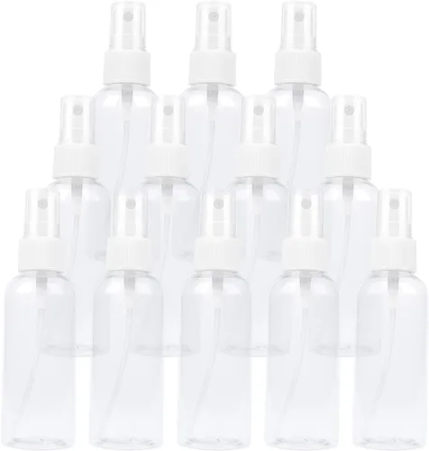 TRENDBOX Paquete de 12 botellas vacías de plástico transparente de niebla fina de 2.0 fl oz (2 oz)