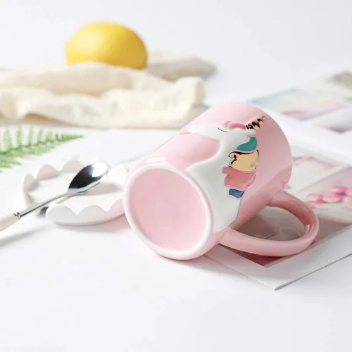 Miniatura 2 de Taza de unicornio BigNoseDeer, linda taza de café de cerámica con tapa y cuchara, lindas tazas para café, té, leche, lindas cosas Regalos
