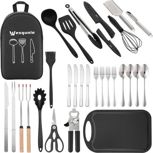 Miniatura 7 de Wesqunie Juego de utensilios de cocina para camping, 25 piezas, kit de artículos esenciales de cocina de campamento, accesorios portátiles
