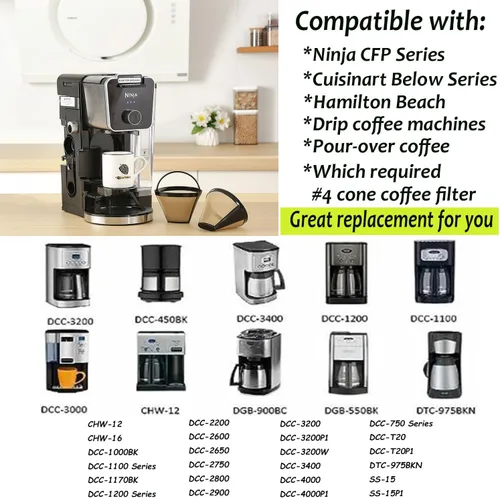 Miniatura 2 de Filtros de café reutilizables de cono #4 de cesta de repuesto para máquinas de café Cuisinart (2 filtros reutilizables)