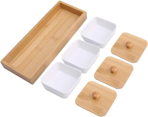Miniatura 8 de TOPINCN Plato de cerámica para servir, plato rectangular con cubierta de bandeja, plato de postre para fiestas, aperitivos y cenas