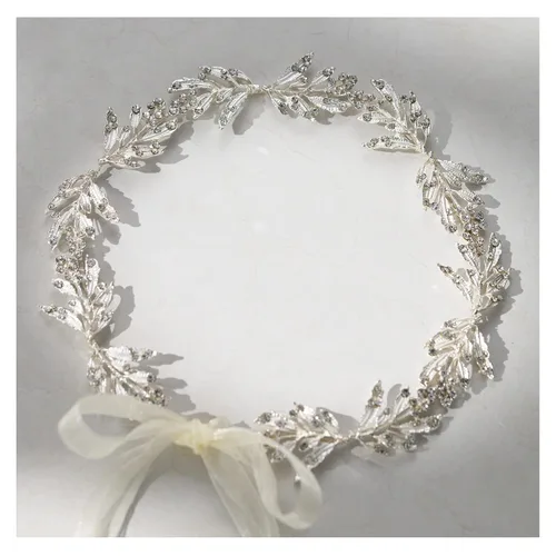 Miniatura 2 de SWEETV Tocado de boda de hoja para novia, diadema de novia plateada, tocado de niña de flores, hecho a mano, accesorios para el cabello de boda