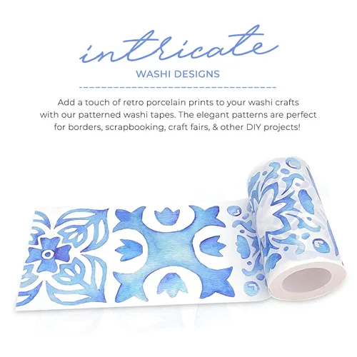 Miniatura 3 de Serenity Fair Cinta Washi con patrón de azulejos. Cinta Washi con patrón de azulejos italianos mediterráneos, extra ancho de 4 pulgadas / 3.9 in