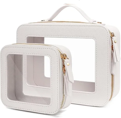 Miniatura 12 de Bolsa de maquillaje transparente pequeña, aprobada por la TSA, bolsa de aseo portátil con cremallera, bolsa de viaje para cosméticos, estuche Rosa