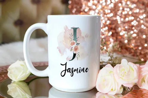 Miniatura 4 de PREZZY Taza personalizada con letra J con inicial, monograma personalizado, taza de café floral, regalos para mujeres, hombres, familiares, amigos