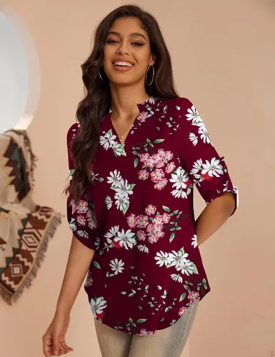 Miniatura 3 de a.Jesdani - Blusas de manga 34 que se enrollan, con cuello en V, diseño tipo túnica, talla extragrande para mujer