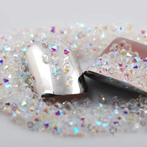 Miniatura 5 de 5000 cuentas de diamantes de imitación de cristal de diamante ultra mini de 0.044 pulgadas con parte trasera plana, cristales iridiscentes, brillo