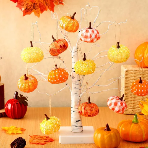 Miniatura 5 de Libima 12 piezas de adornos de árbol de calabaza de Acción de Gracias, decoración de árbol de otoño, decoración de mini bola de calabaza, adornos