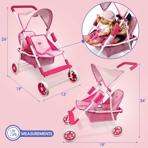 Miniatura 2 de Colección de muñecas Anivia, cochecito de muñeca con diseño de corazón, regalos para niños pequeños y niñas, cochecito de muñeca plegable