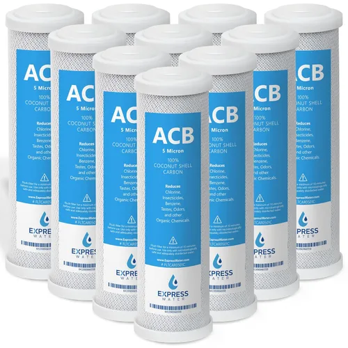 Express Water - Cartucho de filtro de repuesto de cáscara de coco de 10 pulgadas con bloque de carbono para sistema RO de ósmosis inversa, 9.78 x