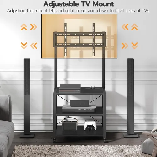 Miniatura 4 de HOOBRO - Soporte de TV móvil con soporte y toma de corriente hasta 55 pulgadas, centro de entretenimiento de esquina, soporte de TV pequeño con 3