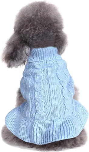 Miniatura 17 de Suéteres tejidos para perros pequeños, sudadera cálida para mascotas y gatos, ropa de invierno, suéter para gatitos y cachorros (Grande, azul claro)