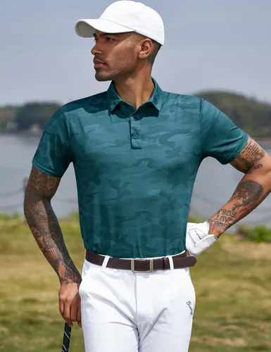 Miniatura 78 de TAPULCO Camisetas tipo polo de secado rápido para hombre, diseño de camuflaje, atléticas, ligeras, transpirables, casuales, para golf