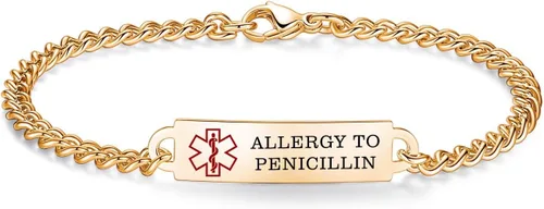 Miniatura 46 de Pulseras de identificación de alerta médica de 6.5 "-8.5" para mujeres, pulseras de emergencia médica de acero inoxidable, grabado gratuito
