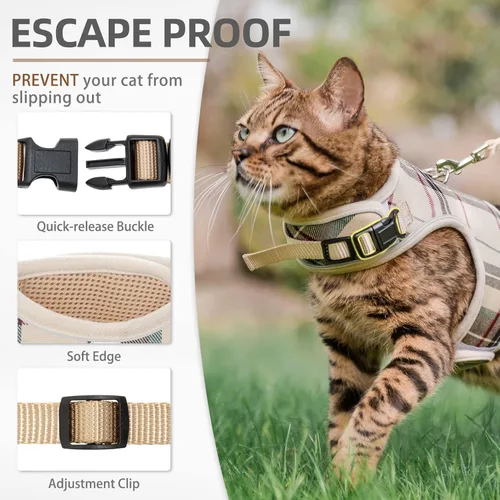 Miniatura 3 de PUPTECK Juego de arnés y correa de malla suave para gatos, arnés acolchado para mascotas, a prueba de escape, para gatos, perros pequeños, conejos