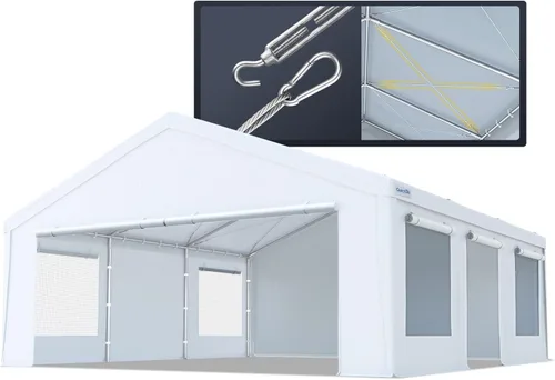 Miniatura 11 de Quictent Cochera resistente para 2 autos de 20 x 20 pies, refugio de almacenamiento impermeable con puertas laterales con cremallera, cables de Gris