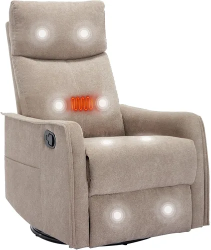 Miniatura 10 de PELUMY Silla Reclinable Mecedora Giratoria 360 para Adultos, Silla Mecedora de Guardería con Calor y Masaje, Silla Reclinable Deslizante para Beige