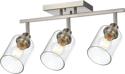 Miniatura 8 de Lámpara de tocador de 4 luces para baño en acabado de níquel cepillado, lámpara clásica con cabezal de luz giratoria, lámpara de techo de metal