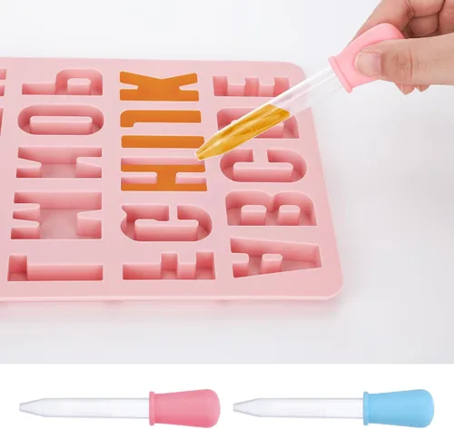 Miniatura 4 de Paquete de 2 moldes de letras para chocolate, moldes de silicona para hornear con 2 goteros, moldes de letras, moldes de silicona del alfabeto