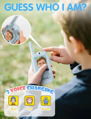 Miniatura 5 de Walkie Talkie para niños con video: paquete de 2 juguetes recargables para niños pequeños con cámara HD y cambiador de voz, juguetes de regalo
